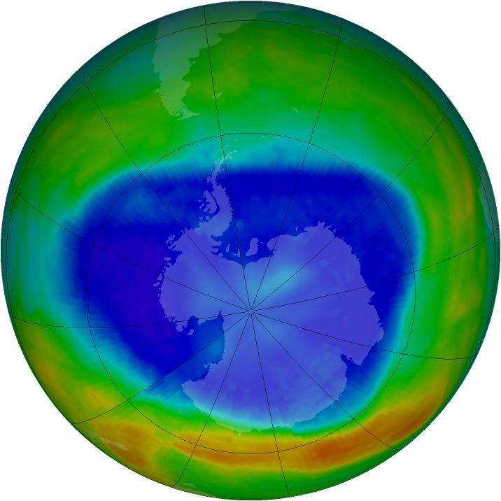 Antarctic ozone map for 01 September 2003